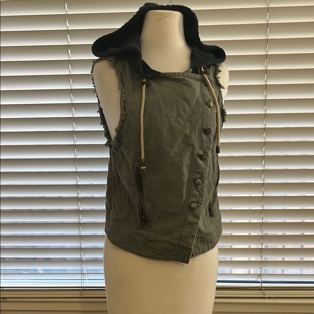 Free People Khaki Hooded Vest